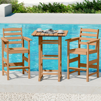 3-Piece HDPE Bar Set – All-Weather Patio Bistro Table & 2 Tall Bar Chairs, Fade-Resistant Outdoor Furniture For Balcony, Deck, Backyard, Or Poolside