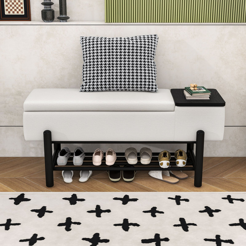 Banc à chaussures rembourré moderne avec rangement dissimulé et range-chaussures inférieur, Noir