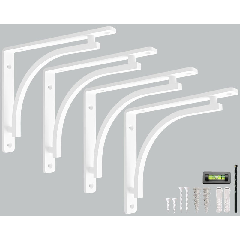 Ensemble de supports de tablette Classic par Balin Designs (blanc) pour tablettes de cheminée de 6 po, 8 po et 10 po - Supports en métal robustes décoratifs - Installation facile avec la quincaillerie incluse - Ensemble de 4