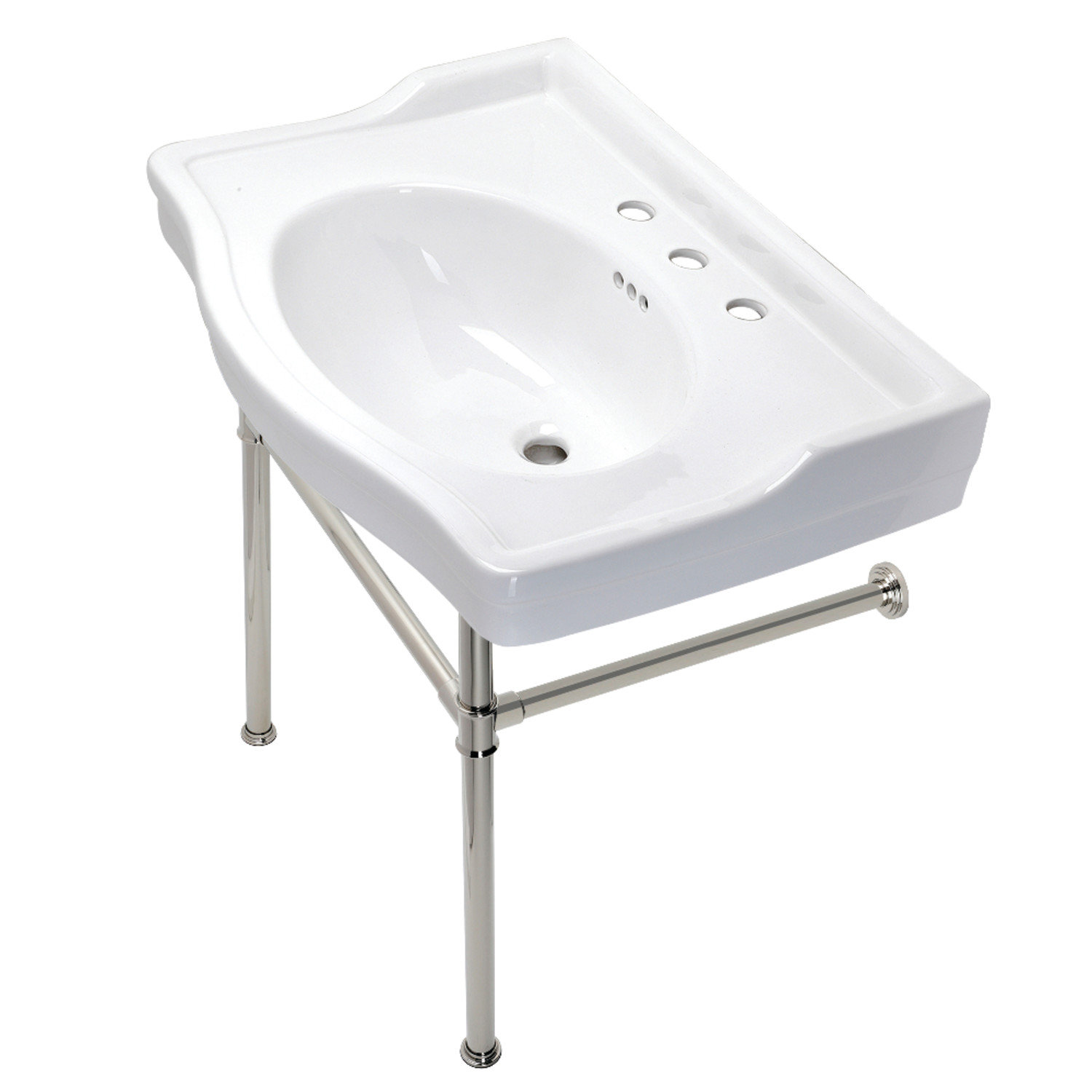 Kingston Brass Victorian 30-Inch Ceramic Console Sink with Stainless Steel Legs (8-Inch, 3-Hole), Polished Nickel