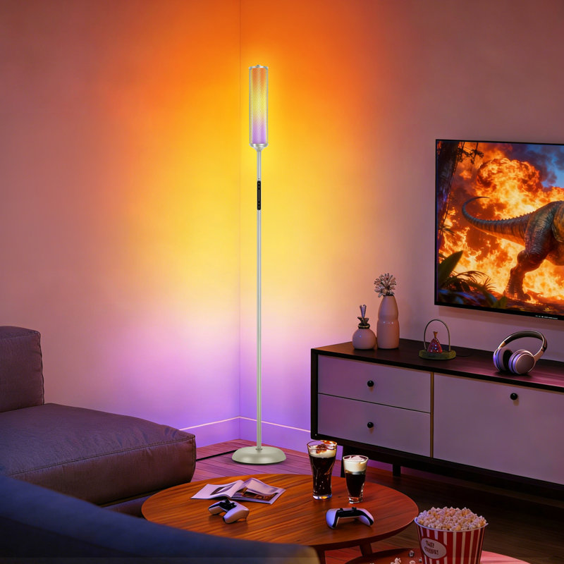 66.14" RGBCW Metal Wire Floor Lamp Smart Lamp With Touch Switch And Remote Control, Gray