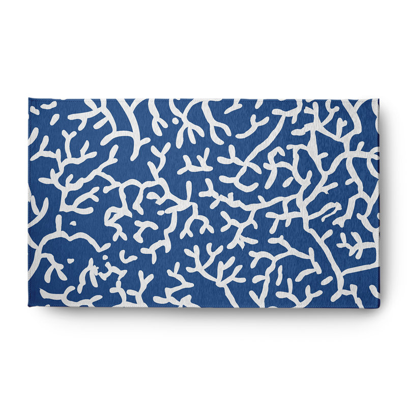 Tapis bleu marine / blanc en chenille tissé à la machine Blondsville, Rectangle 3 pi x 5 pi
