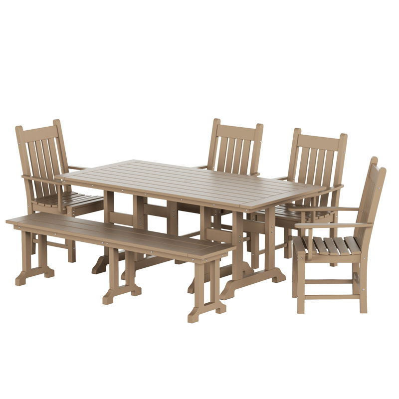 Laguna 6 - Person Patio Dining Set with Rectangular Table, Weathered Wood
