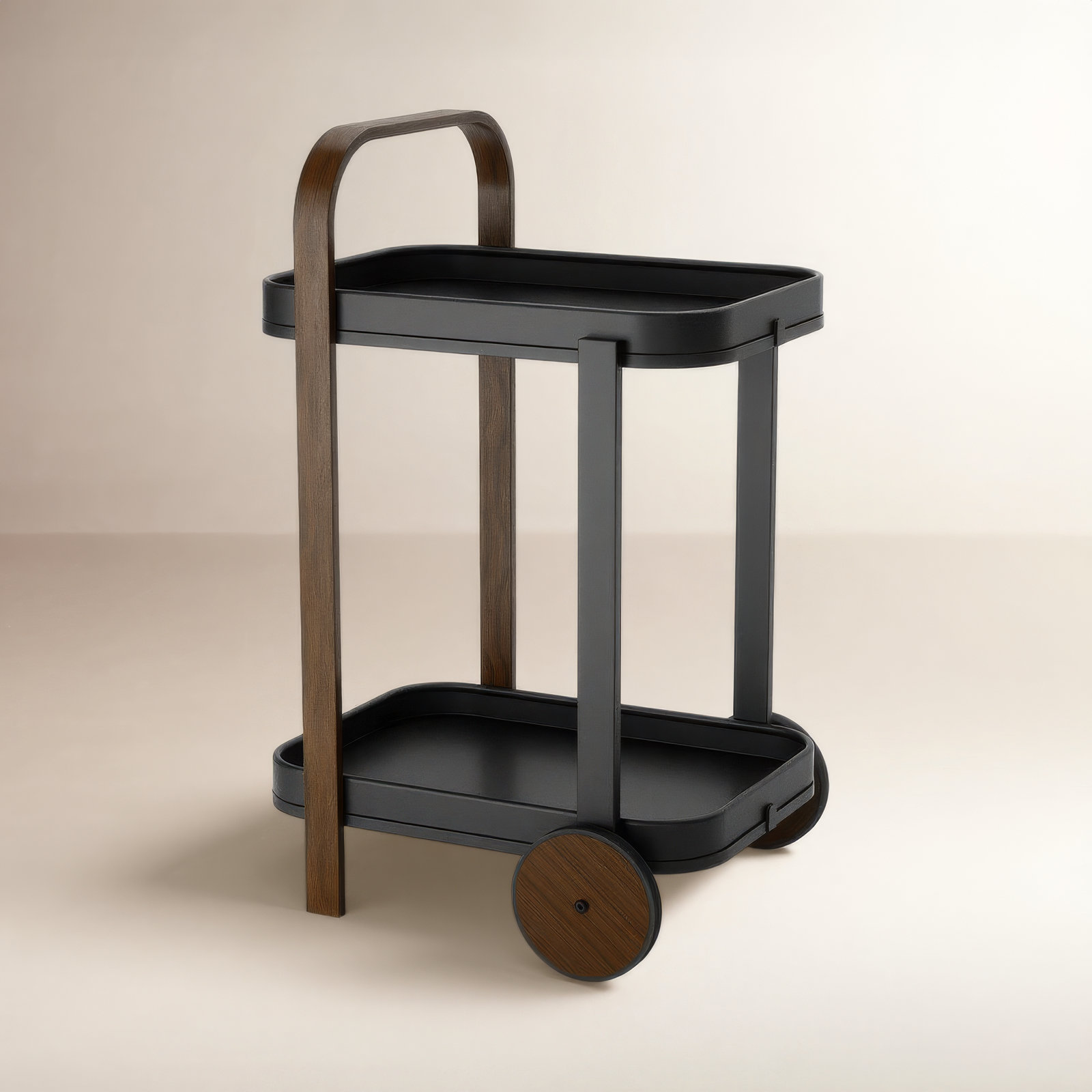 Aiyonna Bar Cart, Dark Wood, Black