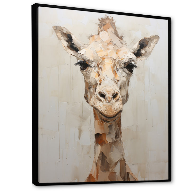 Minimalisme, girafe beige sur toile, H 20 po x l 12 po x P 1 po, Cadre flottant noir