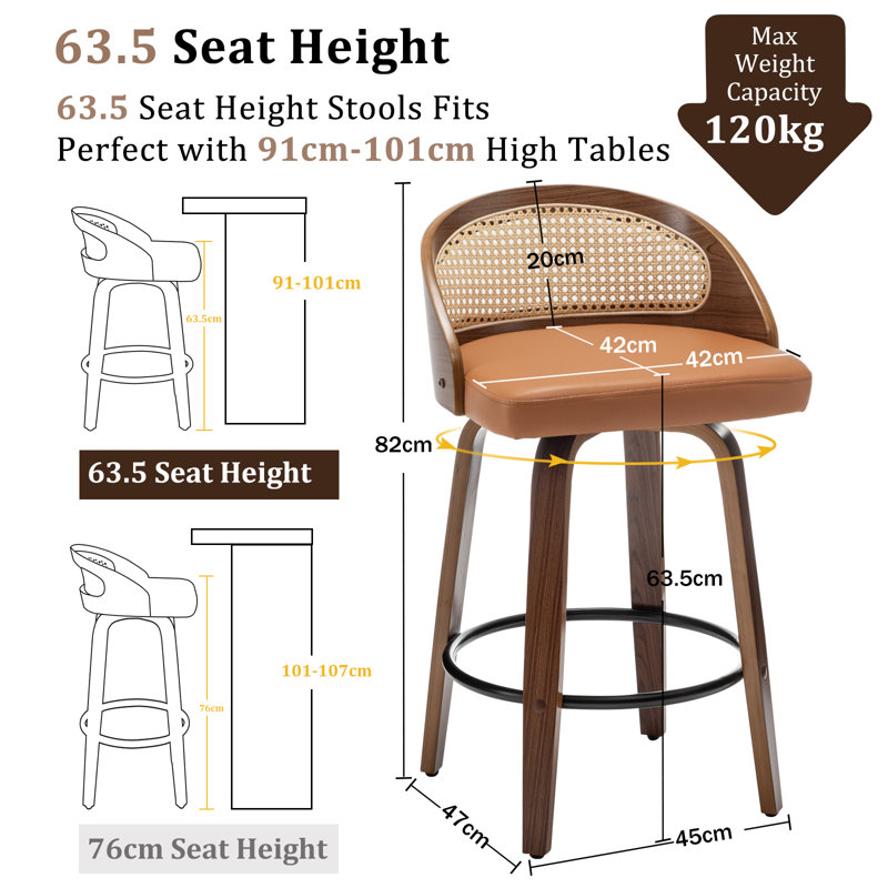 Leeana Swivel Bar Stool, Orange, Counter Stool (63.5cm Seat Height)