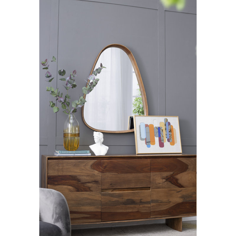 Miroir mural irrégulier avec cadre en bois, 30 po x 38 po, pour le salon, la salle de bain, le vestibule, style minimaliste, bords arrondis, salle de bain 50% pin, 25%