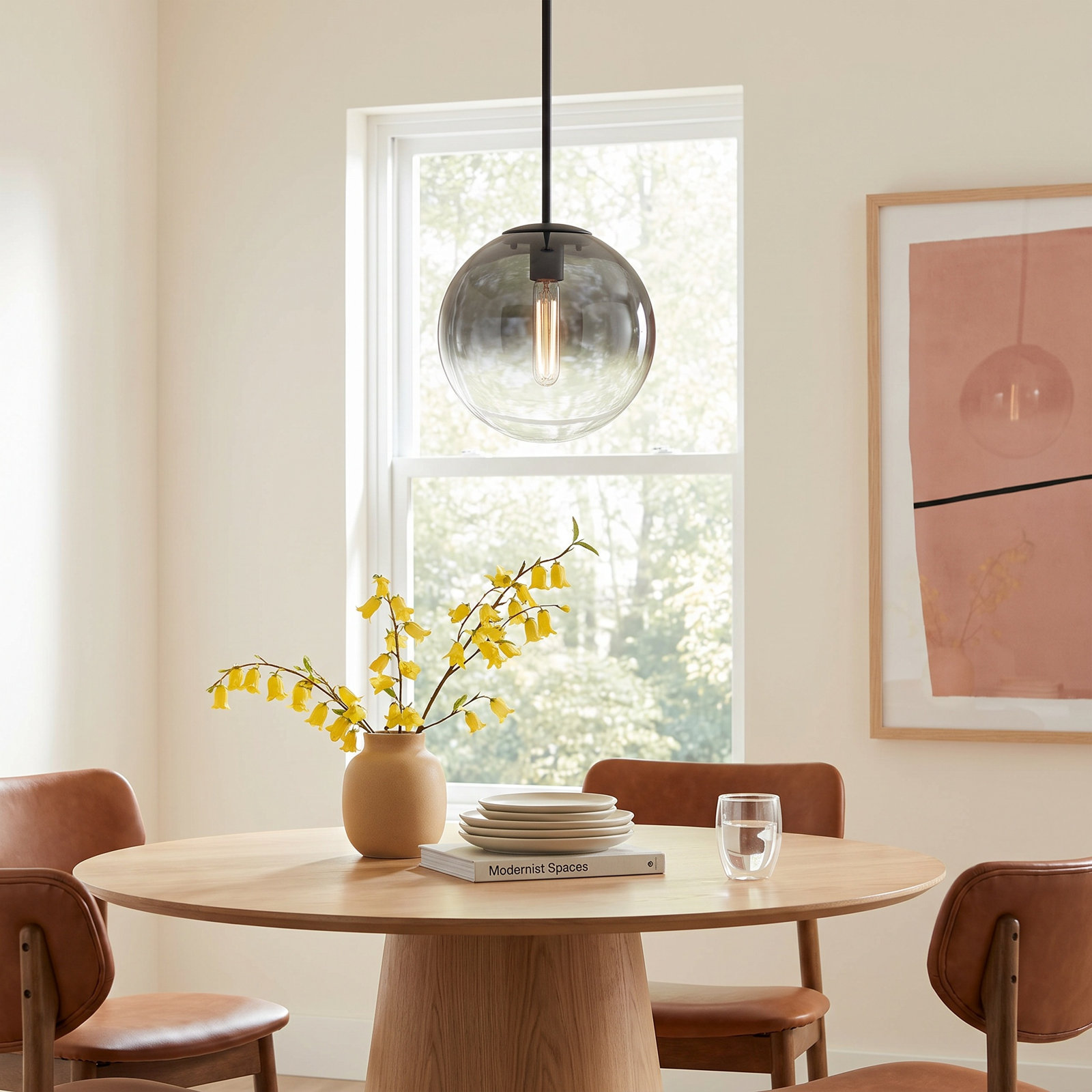 Dimmable Glass Globe Single Light Pendant, Black