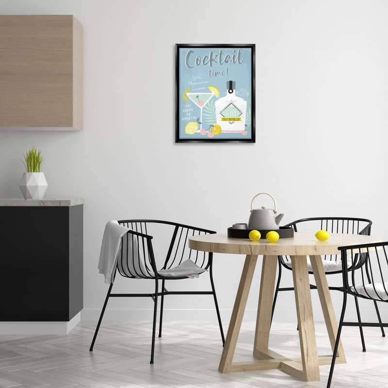  «Cocktail Time Gin Recipe», art mural encadré flottant par Angela Nickeas, H 21 po x l 17 po, Cadre flottant noir de jais