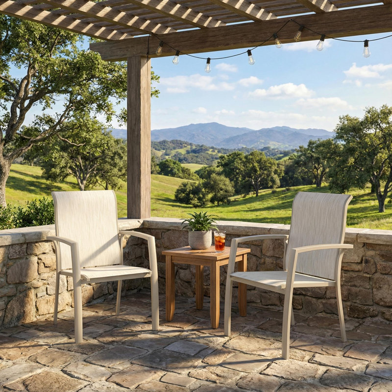  Stackable Outdoor Dining Chairs, Beige, Beige