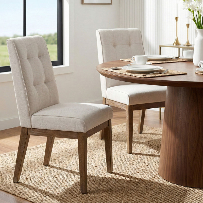 19.5" Seat Height Tweed Upholstered Kitchen Dining Chair, Beige