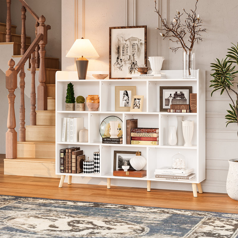 Wooden Open Shelf Bookcase, 3-Tier Cube Bookshelf, Modern Display Cabinet, 46.46" H x 55.12" W x 9.45" D