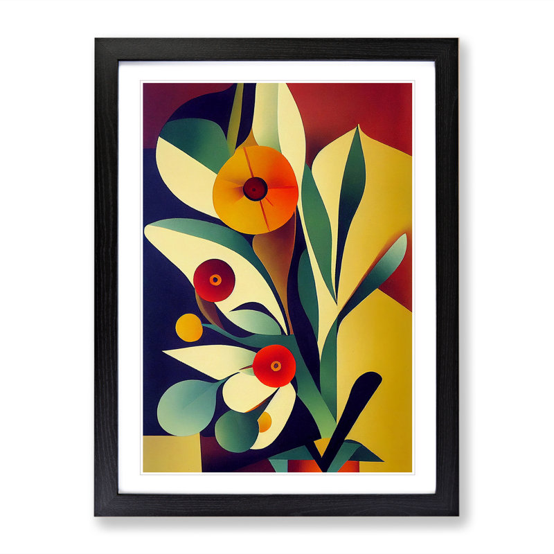 XV1022-5346X Wondrous Abstract Flowers No.1 - Single Picture Frame Print, 64cm H x 46cm W x 2cm D, Black Framed
