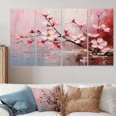 Décoration murale 4 pièces cerisier blanc et rose Bloom IV - Cerisier