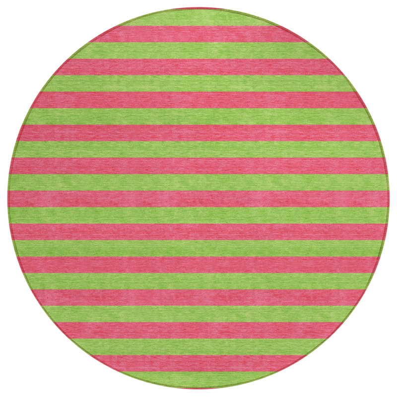 Washable Striped Indoor / Outdoor Rug, Round 8'