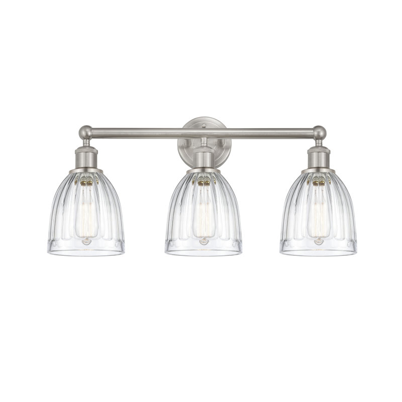 Éclairage pour meuble-lavabo de salle de bain 3 lumières 23,75 pouces Radegonde, Transparent, Nickel satiné brossé