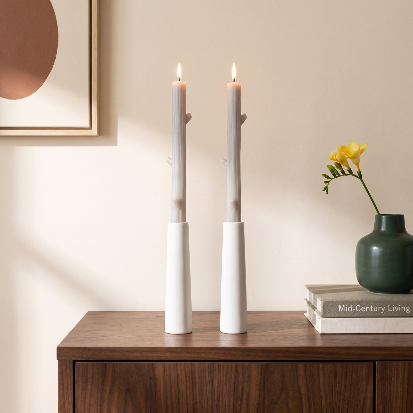 Unscented Tree Branch Taper Candle Set, Gray