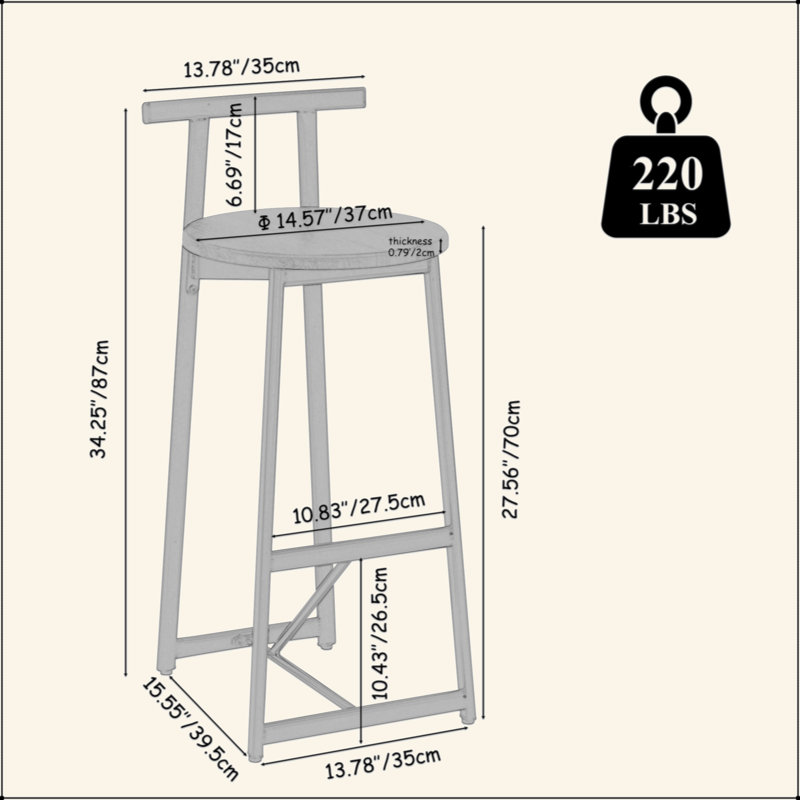 Bar Stool Set Of 3 Counter Height Barstools With Back Armless Dining Chairs For Kitchen Island, Brown