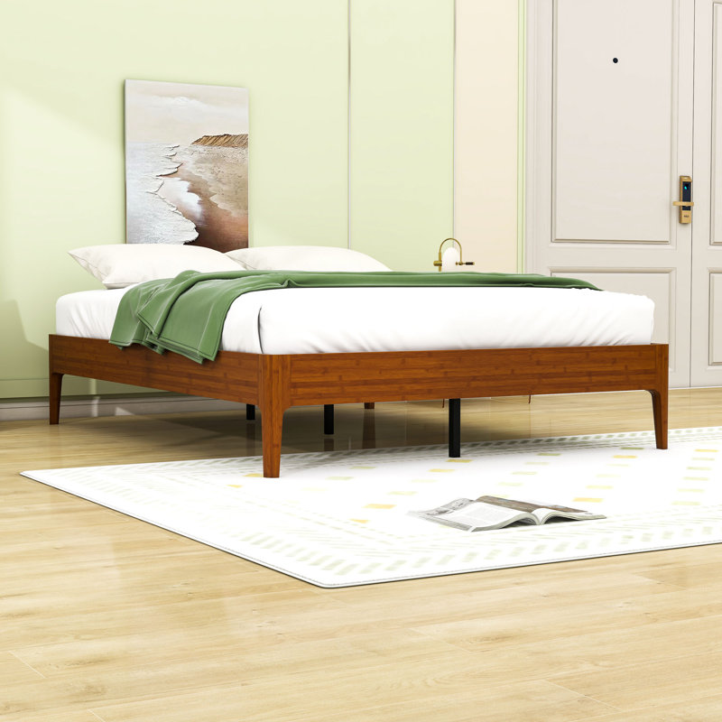 Lit plateforme en bois avec support robuste et conception silencieuse, Brun, Grand lit