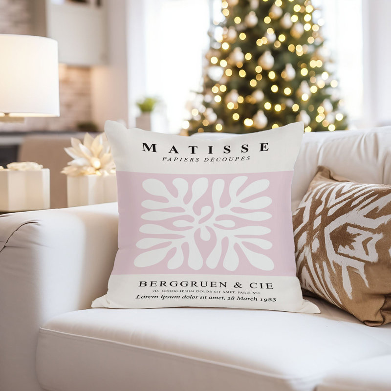 Abstract Matisse Botanical Shapes Mid-Century Modern, 16"H x 16"W, Soft Pink/White
