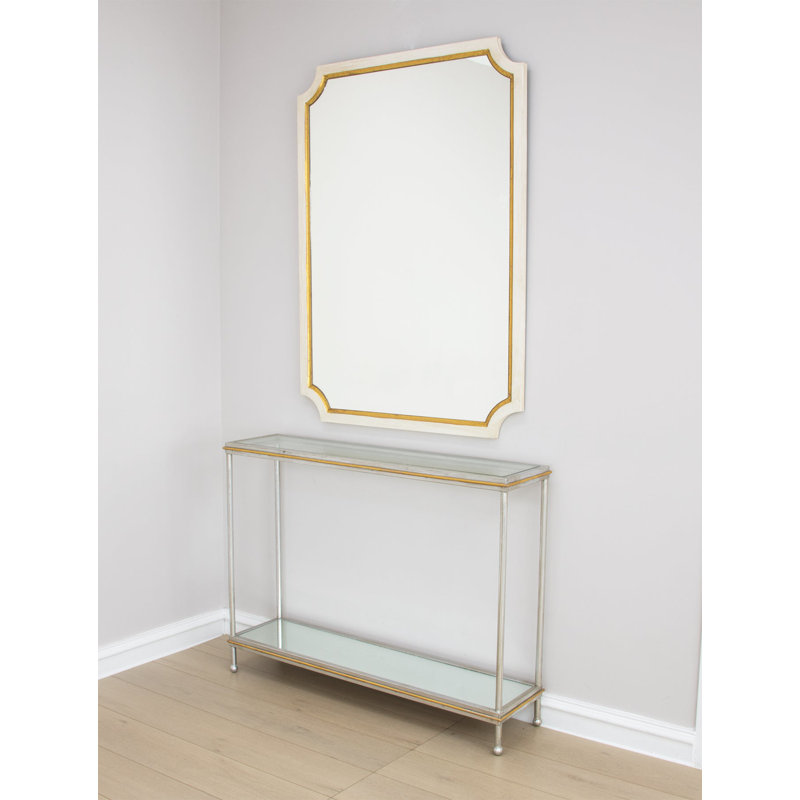 Tulip Rectangle Wall Mirror, Antiqued White/Gold Leaf