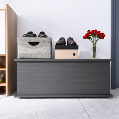 Coffre de rangement spacieux à plateau relevable, coffre en bois noir pour le vestibule, pouvant contenir la literie, la commode pour vêtements et livres, organisateur de banc de vestibule, rangement pour la literie