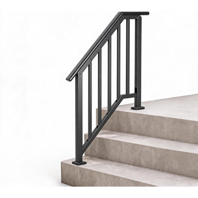 Rampe ajustable en fer forgé avec balustres - Rampe d'escalier noire pour 2 ou 3 marches extérieures - Installation facile - pour les escaliers en béton, porche, terrasse ou bois