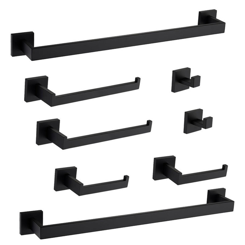 Ensemble de quincaillerie de salle de bain 8 pièces - Acier inoxydable SUS304 avec finition brossée, Noir mat