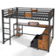 Lit mezzanine en métal avec bureau intégré et tiroirs de rangement