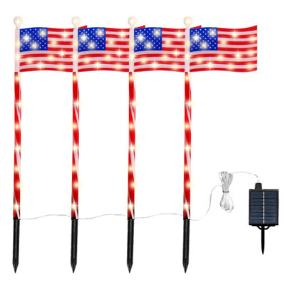 Ensemble de 4 lumières d'extérieur à énergie solaire pour drapeau américain