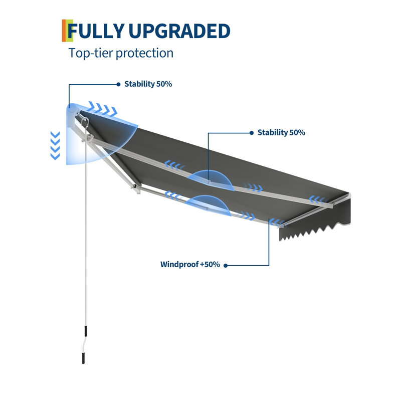 Retractable Waterproof Patio Awning 12x10FT – Heavy-Duty Outdoor Sun Shade Canopy with Manual Crank, Durable Aluminum Frame & 280g/M² Polyester – Ideal for Garden, Deck, Porch, or Balcony