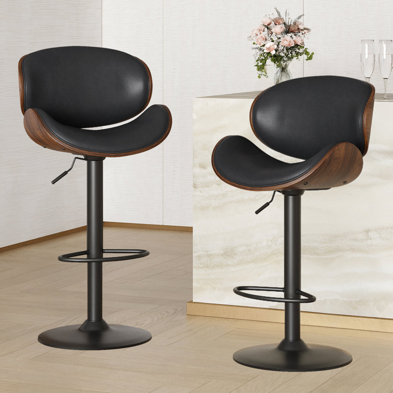 Modern Swivel Faux Leather Bar Stool, Black