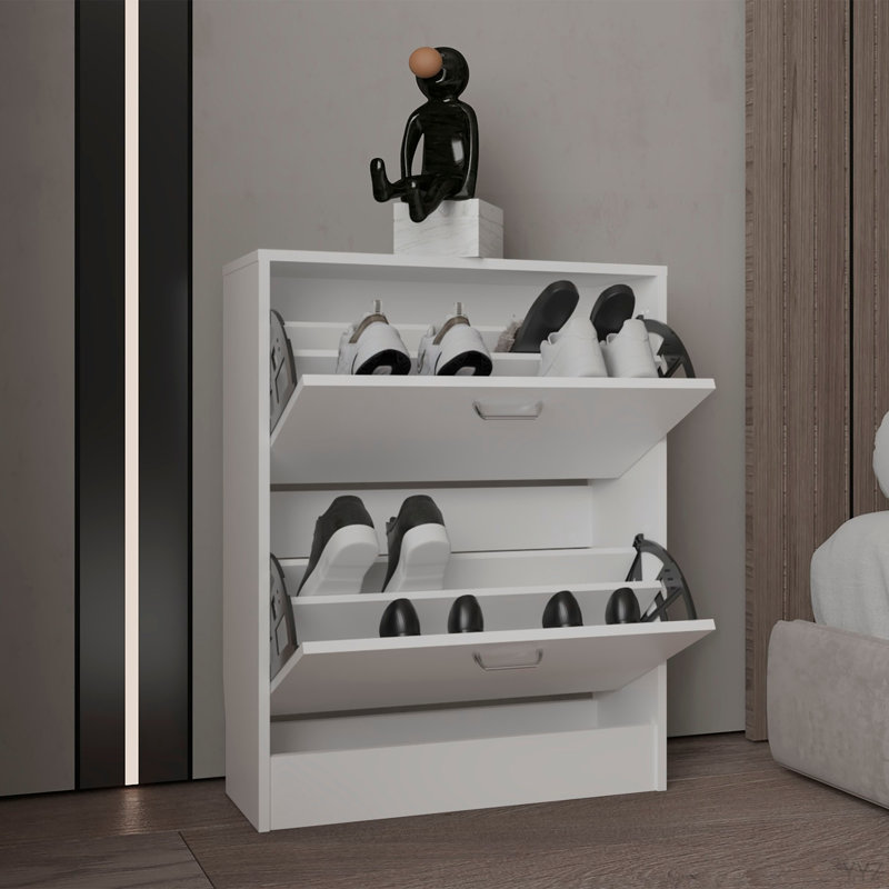 Two-Door Shoe Rack Cabinet With Adjustable Shelves, Modern Storage Organizer, White