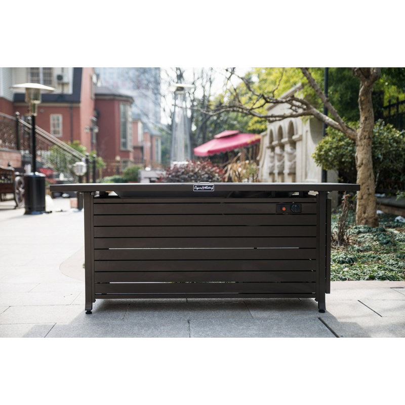 Table de foyer d'extérieur au propane 57 po 57 po, aluminium, table de salle à manger avec foyer 50000BTU avec couvercle, verre à feu, rectangulaire, certification ETL, pour terrasse de jardin-moka