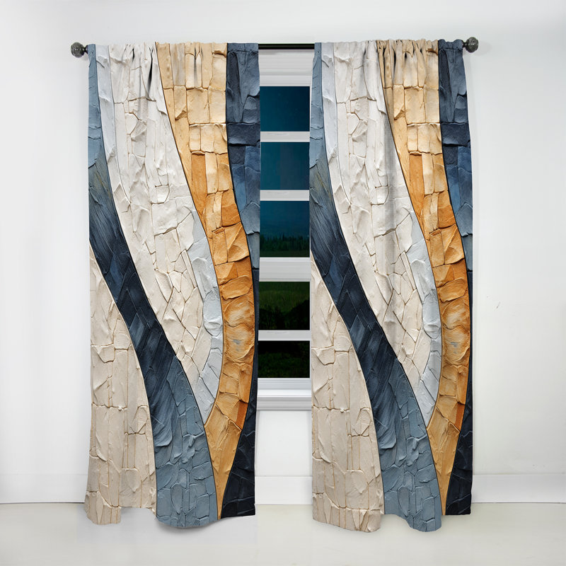 Blue Spiritual Stone Minimalism Painting - Traditional Velvet Curtain - Room Darkening - 1 panel, 52" W x 120" L