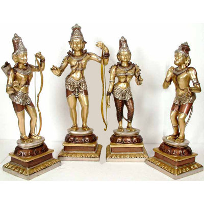 Statue 21 po Ram Darbar en laiton - ensemble de dieu indou fabriqué à la main, Regal Rama, Sita, Lakshman et Hanuman Idol pour une décoration intérieure propice