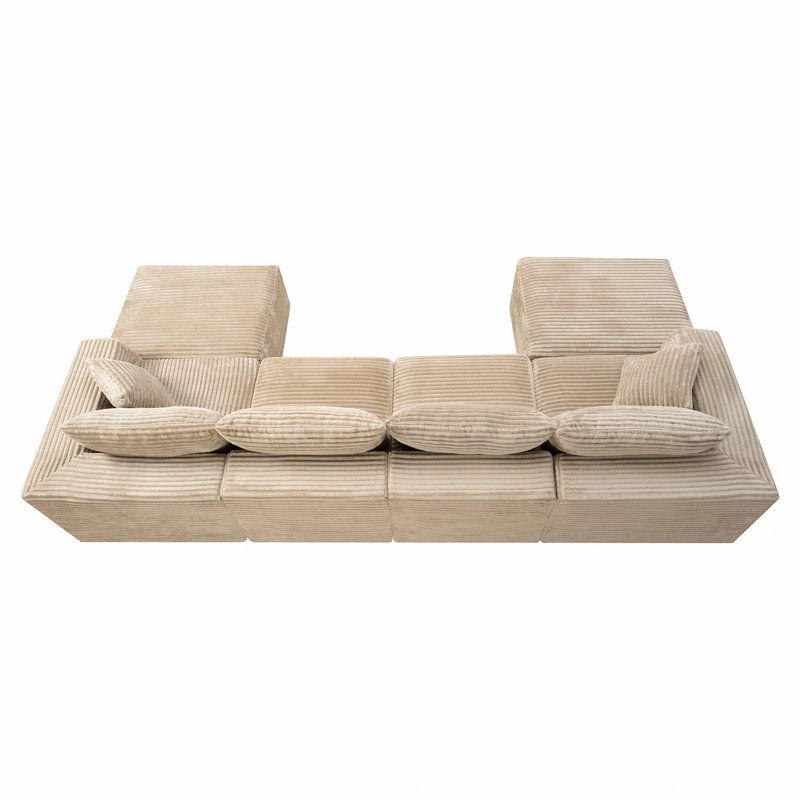 Canapé modulaire en velours côtelé avec 2 coussins d'appoint, H 33 po x l 133,2 po x P 37,5 po, Velours côtelé chameau