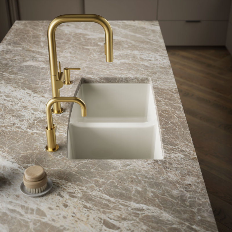 Brookfield 33" L x 22" W x 9-5/8" Under-Mount Double-Equal Kitchen Sink, Cashmere