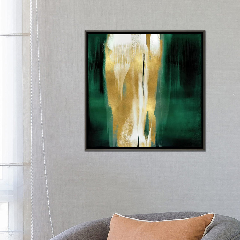 «Free Fall Emerald with Gold I» par Christine Wright - reproduction imprimée, H 26 po x l 26 po x P 1,5 po, Aucun mat