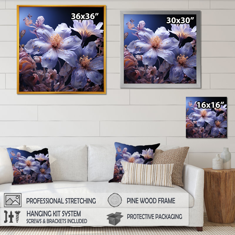 Cristal bleu cornflowers Harmony III - Art mural salon bleuet, Cadre doré simple, H 30 po x l 30 po x P 1 po