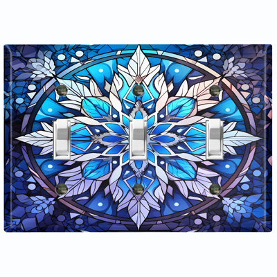 Blue Snow Icicle Nature Themed 3 - Gang Toggle Light Switch Standard Wall Plate