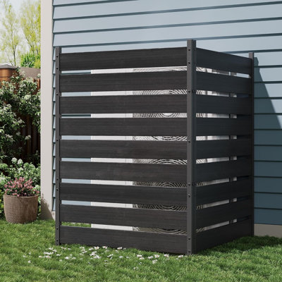Outdoor Privacy Screen 2-Panel, 38" w x 50" h No-Dig Air Conditioner Fence, Aluminum Frame & Horizontal Vinyl Wall, for Pool Equipment, AC Unit, Trash by Espiron Optimum