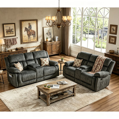 74.8" Wide Modern Manual Recline Loveseat Sofa With Center Console, Cup Holders & Storage Pocket(Set Of 2)