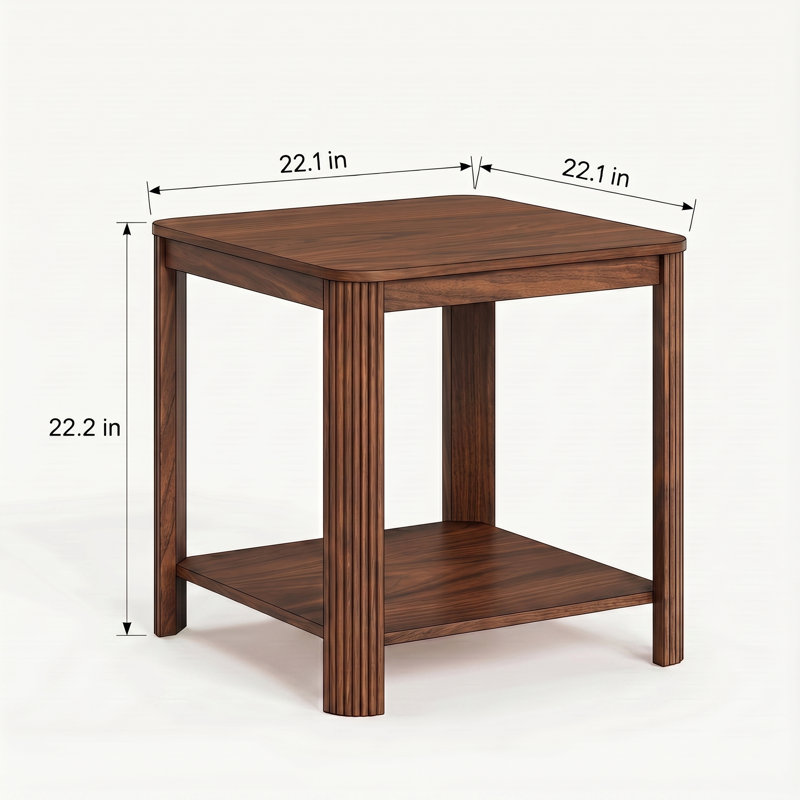Table de chevet moderne à 2 niveaux avec tablette ouverte, table de chevet avec coins arrondis et pieds cannelés, table de bout peu encombrante pour la chambre à coucher