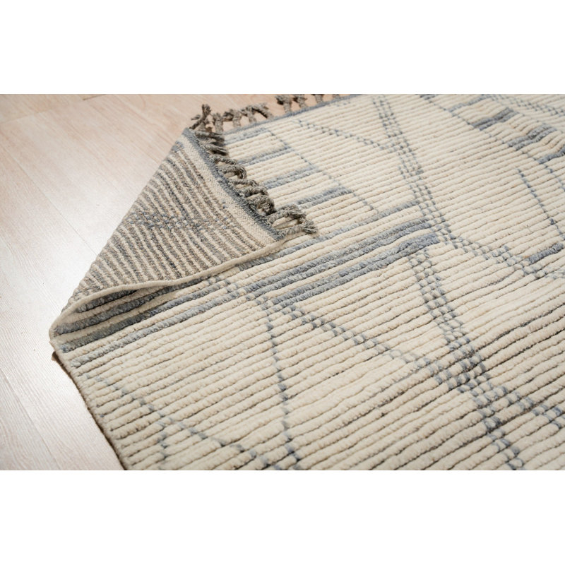6x9 Ivory Hand-Knotted Wool Linear Tribal Motifs Modern Contemporary Carpet Rug