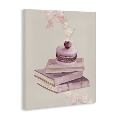 Cerisier macaron sur toile pile de livres, design par Jesse Keith