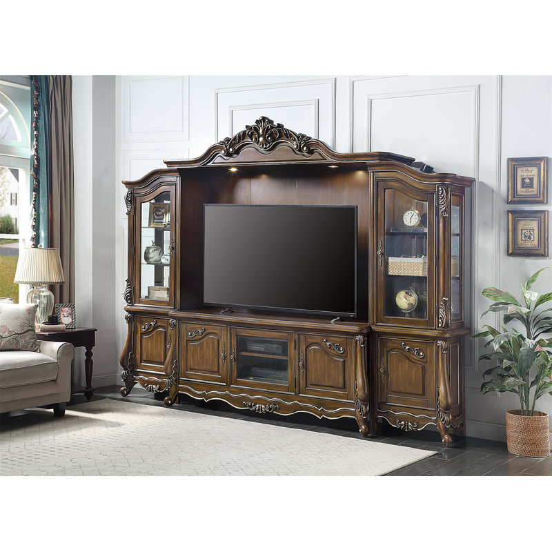 Latisha Antique Oak 121" Entertainment Center with Glass Doors