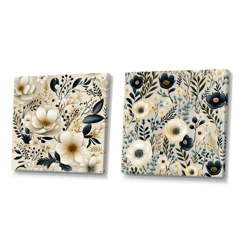 Blakely - Ensemble de 2 collages carrés floraux, Toile tendue, H 36 po x l 73 po