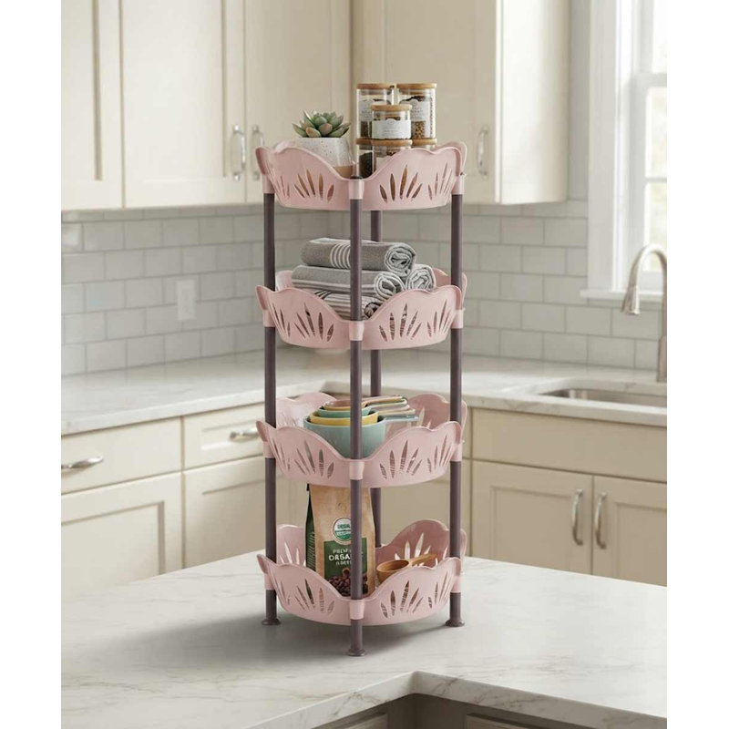 Pink 4-Tier Round Storage Basket & Multipurpose Organizer Shelf (32" x 15.4" x 15.4"), Pink