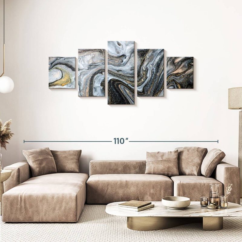 Abstrait abstrait 5 pièces, H 80 po x l 36 po x P 1,25 po